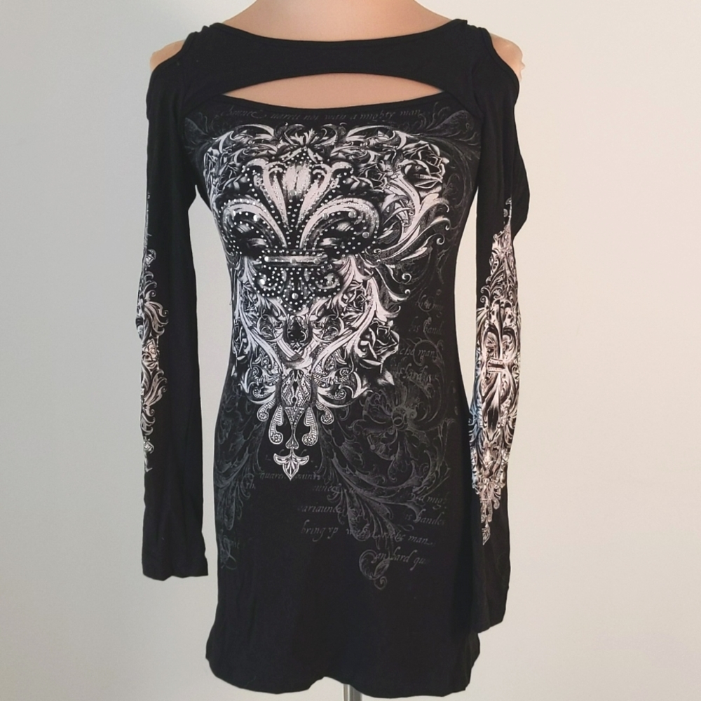 Folter Embellished Cold Shoulder Tunic, L, NWT